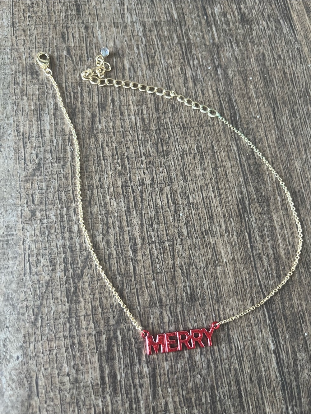 Gold Chain Necklace with Red "MERRY" Pendant - Women Jewelry